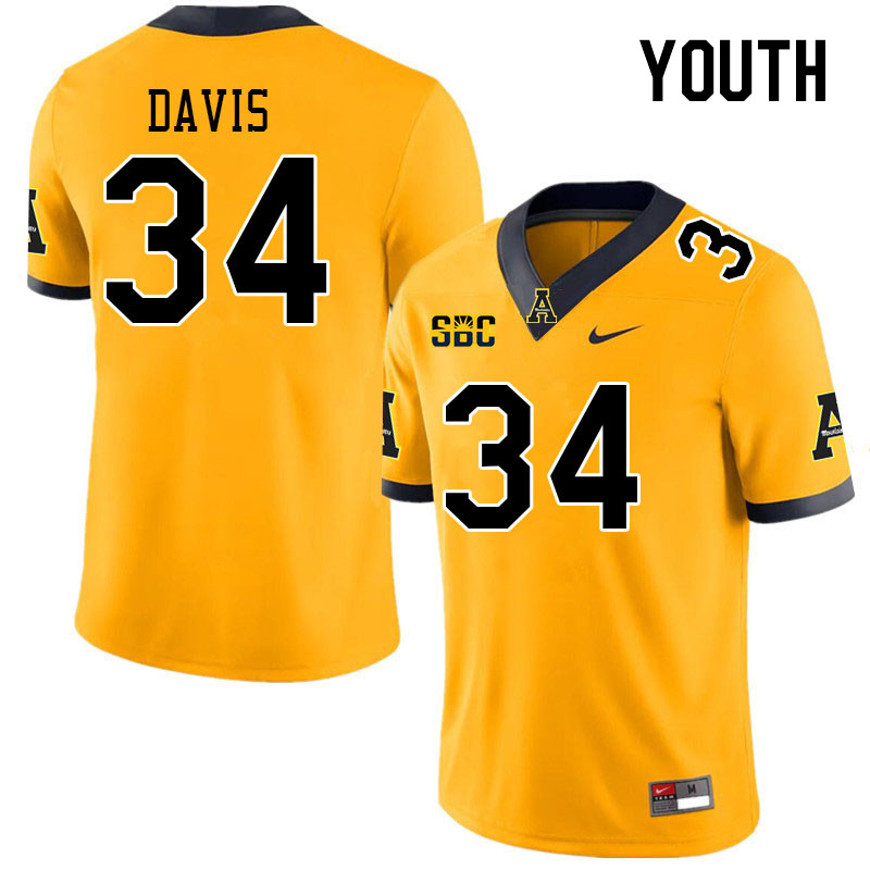 Youth #34 Bradley Davis Appalachian State Mountaineers College Football Jerseys Stitched Sale-Gold - Click Image to Close